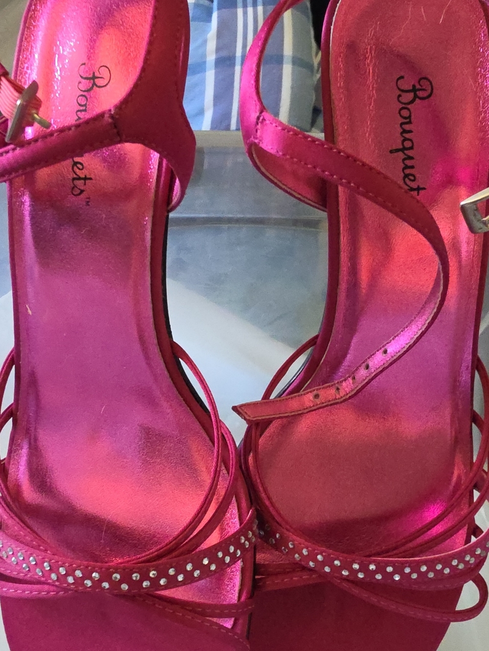 Hot Pink Rhinestone Strappy High Heel Sandals
